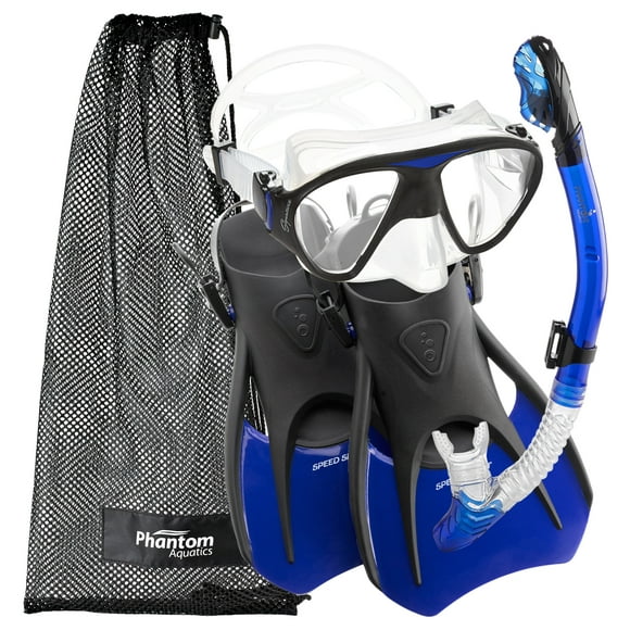 Phantom Aquatics Italian Design Snorkeling Full Face Snorkel Mask 40 Foldable 180 Degree Panoramic View Snorkeling Mask Fin Snorkel Set PK-WT